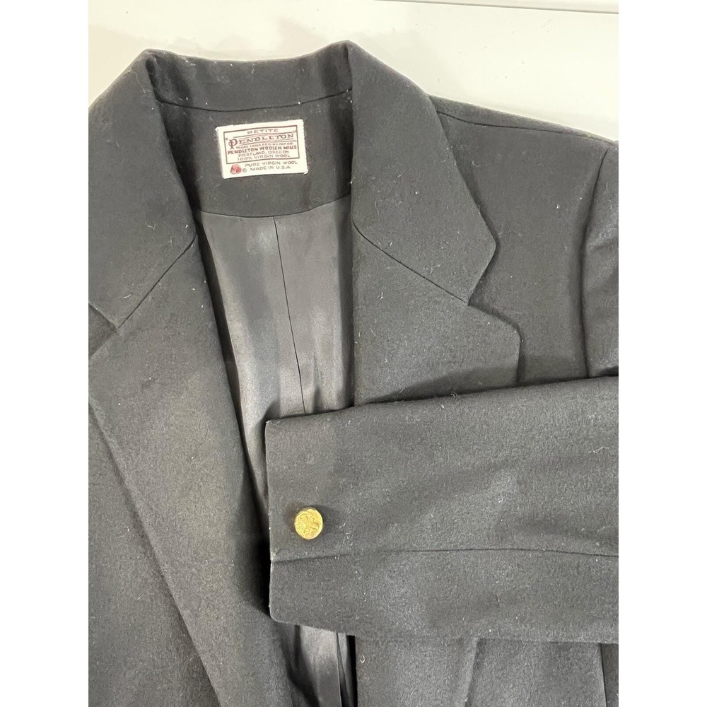 Vtg Pendleton Blazer Womens Petite Small Black 100% Wool USA Classic Gold Button